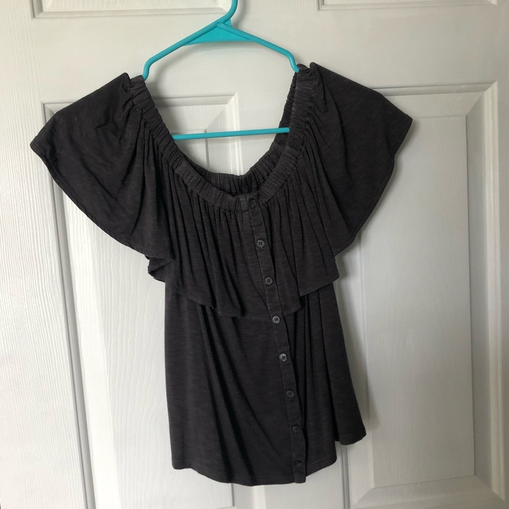 American Eagle Gray Off the Shoulder Shirt